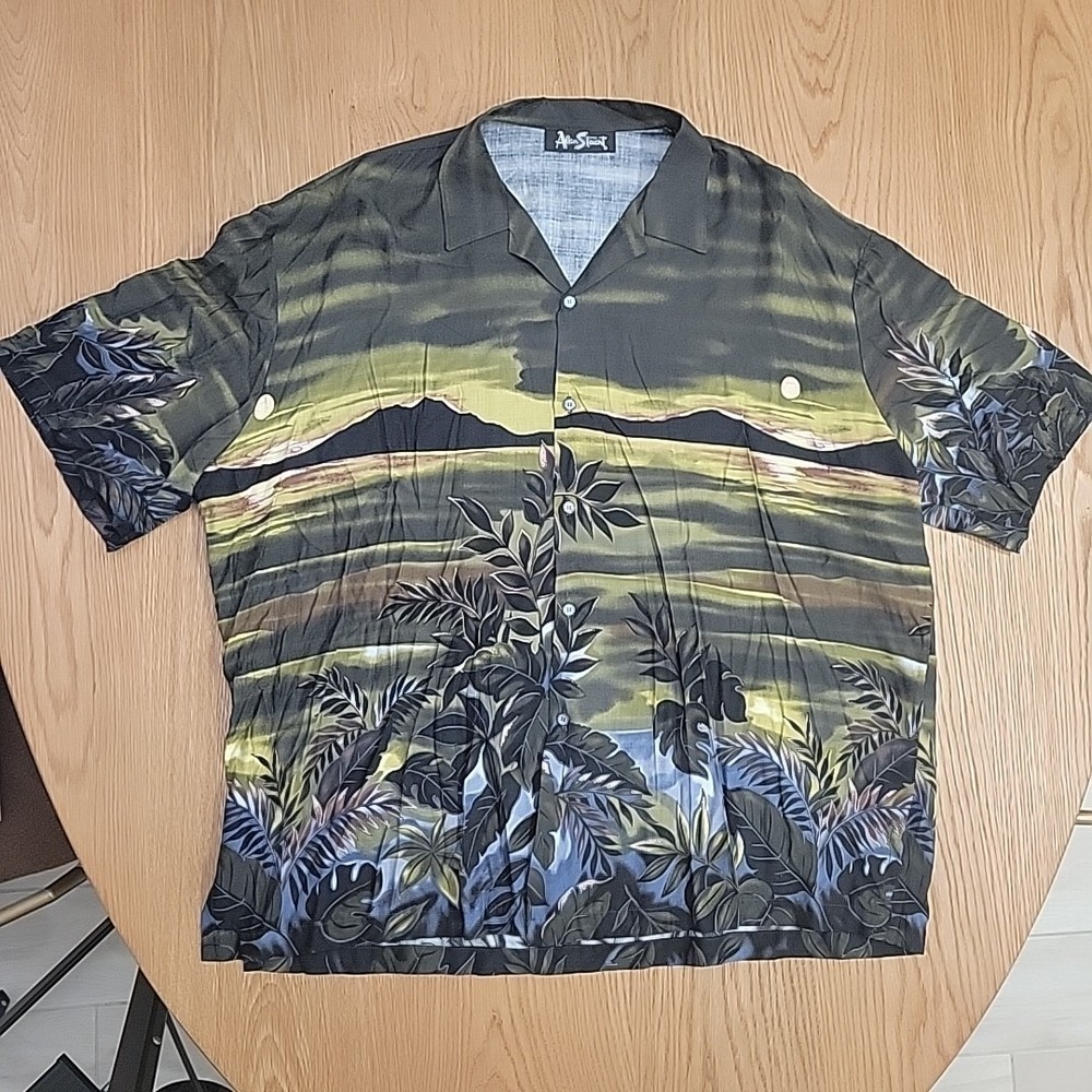 Vintage Alan Stuart Button Up Shirt Men's Size‎ 2XL Tropical Sunset Made In USA